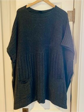 Gap Cozy Dark Blue/Gray Knit Poncho-Style Sweater with Pockets